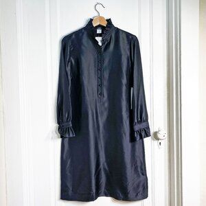 NWT J.Crew 100% Silk Black Shirt Dress with Ruffled Collar and Sleeves